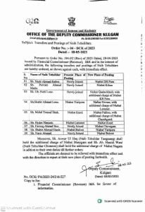 Transfers and Postings Of 9 Naib Tehsildars