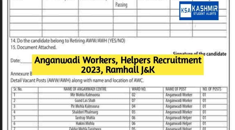 Anganwadi Workers, Helpers Recruitment 2023, Ramhall J&K