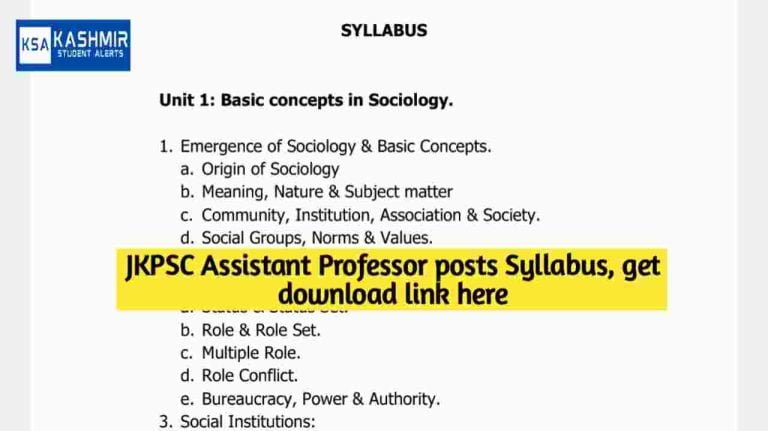 JKPSC Assistant Professor posts Syllabus, get download link here