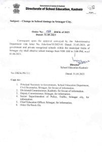 Change in School Timings in Srinagar City 1 Change in School Timings in Srinagar City