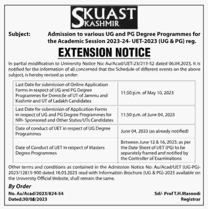 to various UG and PG Degree Programmes