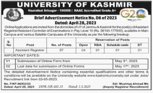 Kashmir University Jobs Recruitment 2023