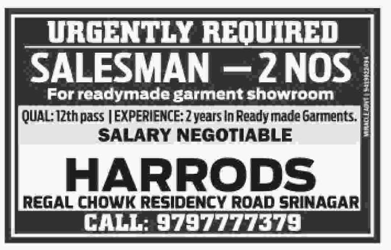 Salesman Jobs in Srinagar, check salary and apply