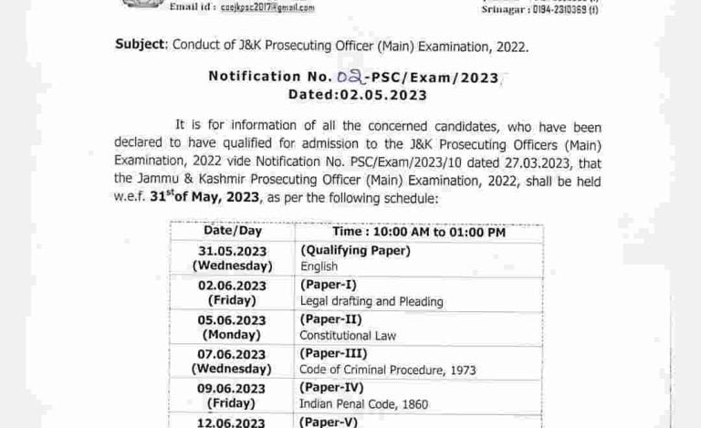 JKPSC PO Recruitment 2023: Download Admit card/ Hall ticket, exam schedule