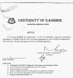 Kashmir University Important Notification for all UG candidates regarding postponement of examination 1 Kashmir University Important Notification for all UG candidates regarding postponement of examination