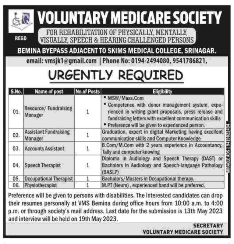 Voluntary Medicare Society Jobs Recruitment 2023, Apply for various vacancies, check qualification