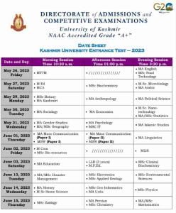 Kashmir University Date Sheet