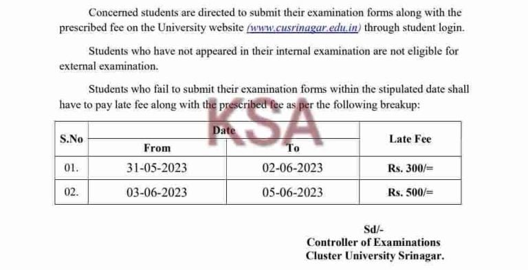 Cluster University Srinagar Exam forms for UG 2nd Semester