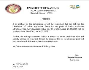 Kashmir University Junior Assistants