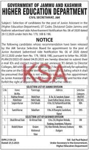 Selection List for Junior Assistant