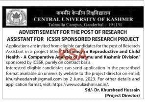 Central University Kashmir Research Assistant