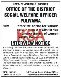 District Social Welfare Officer pulwama recruitment 2023 for various posts 1 District Social Welfare Officer