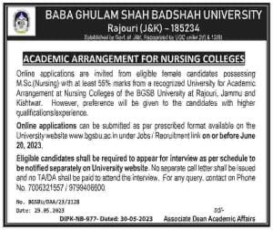 BGSBU Academic Arrangement For Nursing Colleges