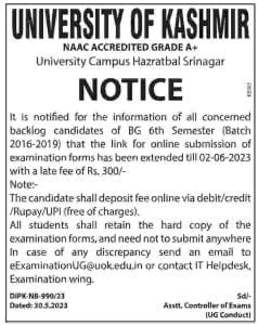 Kashmir University BG 6th Semester