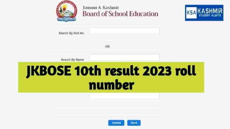 JKBOSE 10th result 2023 roll number check online www.jkbose.nic.in