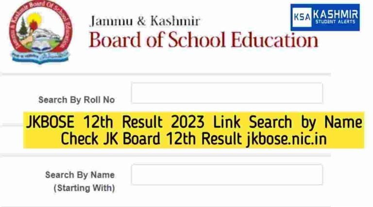 JKBOSE 12th Result 2023 Link Search by Name Check JK Board 12th Result jkbose.nic.in