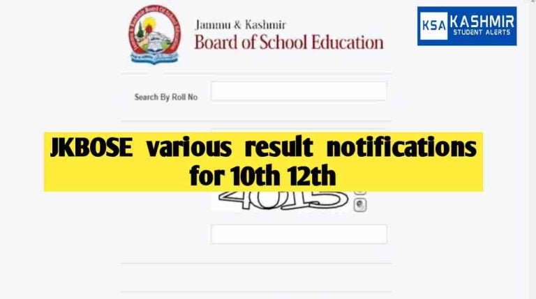 JKBOSE various result notifications for 10th 12th