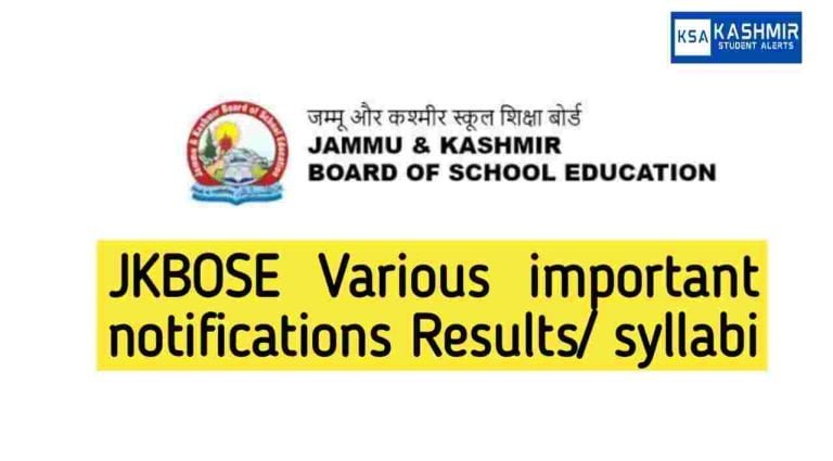 JKBOSE Various important notifications Results/ syllabi
