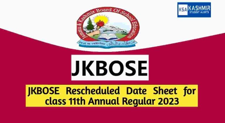 JKBOSE Rescheduled Date Sheet for class 11th Annual Regular 2023
