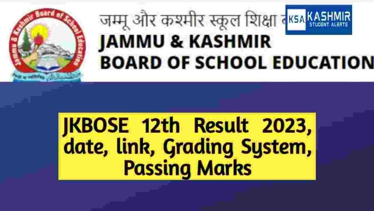 JKBOSE 12th Result 2023, date, link, Grading System, Passing Marks