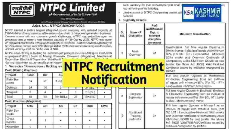 NTPC Recruitment 2023, Notification pdf, Important Dates, Eligibility Criteria, apply online