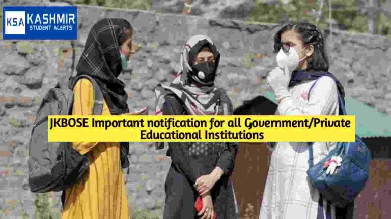 JKBOSE Important notification for all Government/Private Educational Institutions