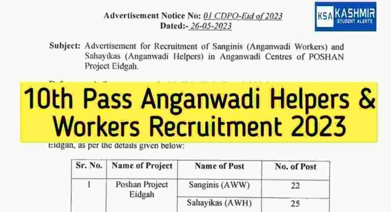 10th Pass Anganwadi Helpers and Workers J&K Recruitment 2023 for 110 posts