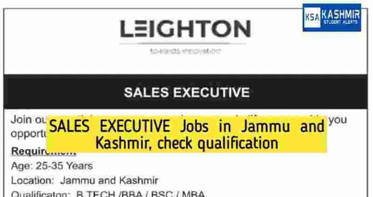 SALES EXECUTIVE Jobs in Jammu and Kashmir, check qualification