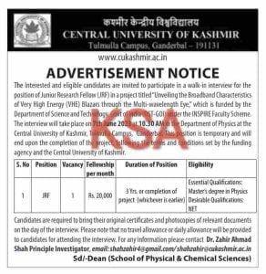 Central University Kashmir JRF Recruitment 2023, check qualification, Salary, Application form 1 Central University Kashmir JRF