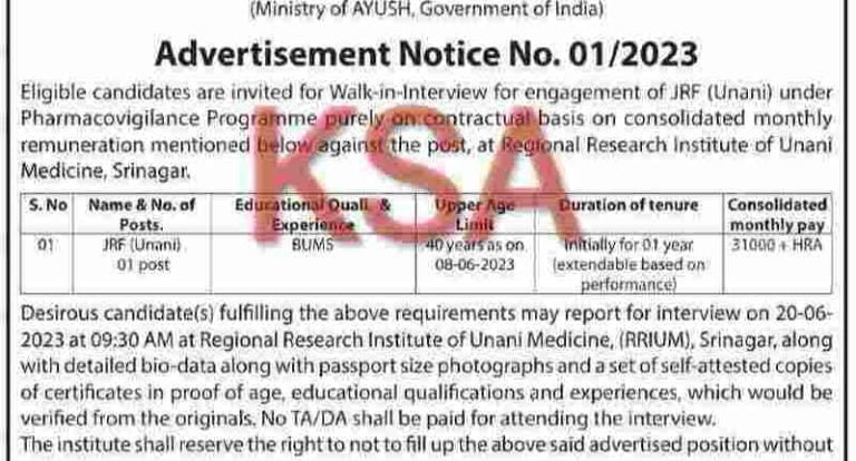Regional Research Institute Of Unani Medicine Recruitment 2023