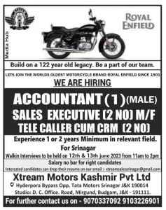 Xtream Motors Pvt Ltd Jobs Recruitment 2023 Apply for Accountant, Sales Executive Posts 1 Xtream Motors Pvt Ltd Jobs Recruitment 2023 Apply for Accountant, Sales Executive Posts