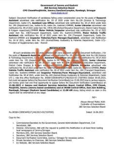 JKSSB Document Verification for Research Assistant posts 1 JKSSB Document Verification for Research Assistant posts