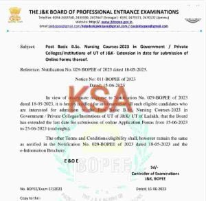 JKBOPEE BSc Nursing Admission 2023