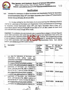 JKBOSE 10th 12th Examination forms 