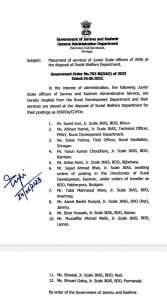 12 JKAS Officers Placed In Social Welfare Department 1 12 JKAS Officers Placed In Social Welfare Department