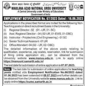 MANUU Recruitment 2023, Apply link, Vacancy, last date 1 MANUU Recruitment 2023