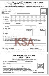 J&K Sakhawat Centre Merit/Merit-Cum-Means Scholarship-2023