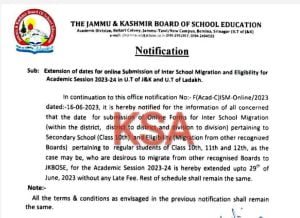 JKBOSE 10th 11th and 12th Important Migration Notification