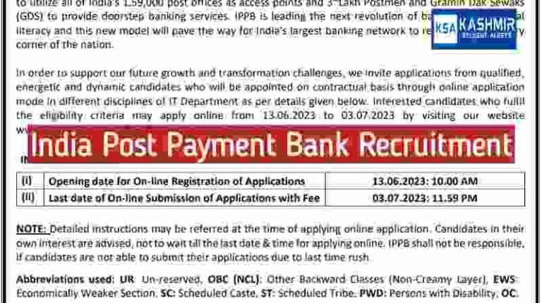 India Post Payment Bank Recruitment 2023 Application form, Notification pdf, last date