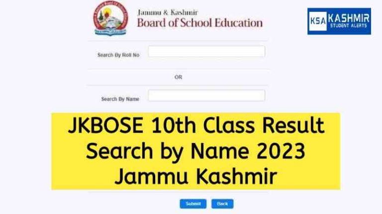 JKBOSE 10th Class Result Search by Name 2023 Jammu Kashmir