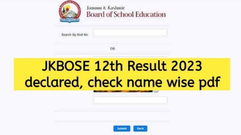 JKBOSE 12th Result 2023 Declared Name wise Roll number jkbose.nic.in