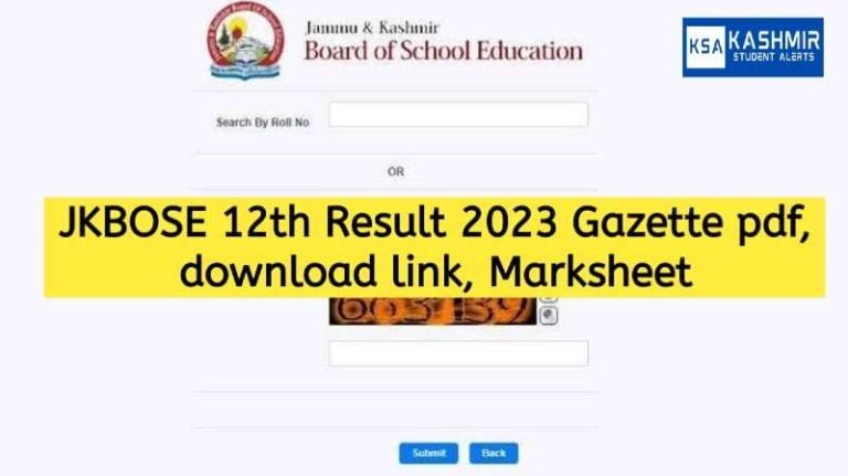 JKBOSE 12th Result 2023 Gazette pdf Name wise Scorecard