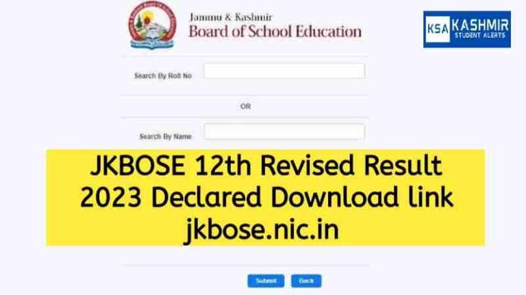 JKBOSE 12th Revised Result 2023 Name wise Download link jkbose.nic.in 