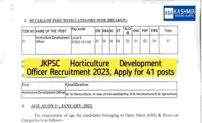 JKPSC Horticulture Development Officer Recruitment 2023, Apply for 41 posts