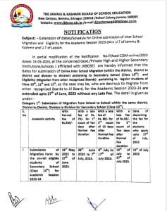 JKBOSE 10th 11th and 12th Inter School Migration Notification 2023 Apply online