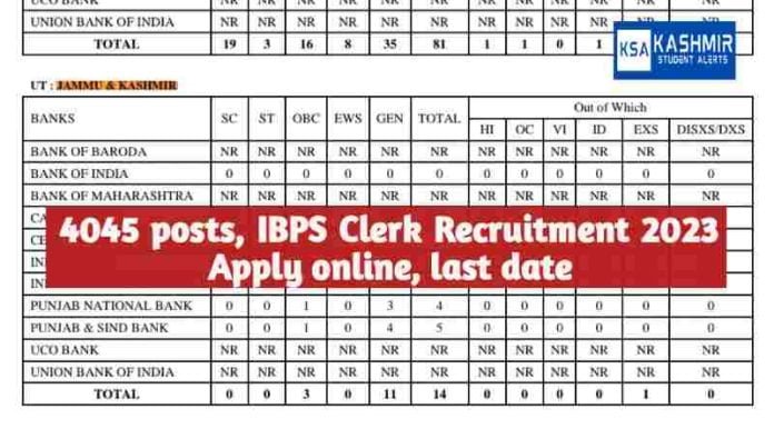4045 posts, IBPS Clerk Recruitment 2023 Apply online, last date
