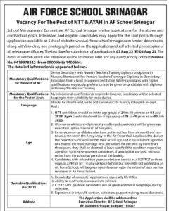 AIR FORCE SCHOOL Recruitment 2023 Apply for various vacancies 1 AIR FORCE SCHOOL Recruitment 2023 Apply for various vacancies