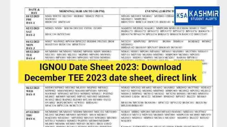 IGNOU Date Sheet 2023: Download December TEE 2023 date sheet, direct link