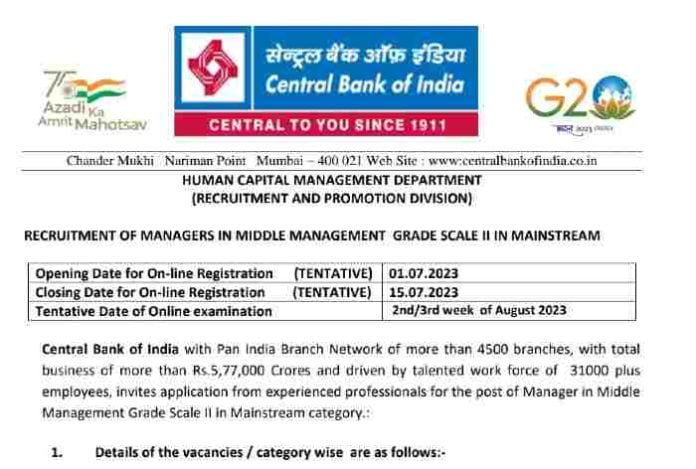Central Bank of India Recruitment