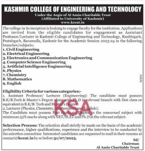 Kashmir College of Engineering and Technology jobs recruitment 2023 1 Kashmir College of Engineering and Technology jobs recruitment 2023